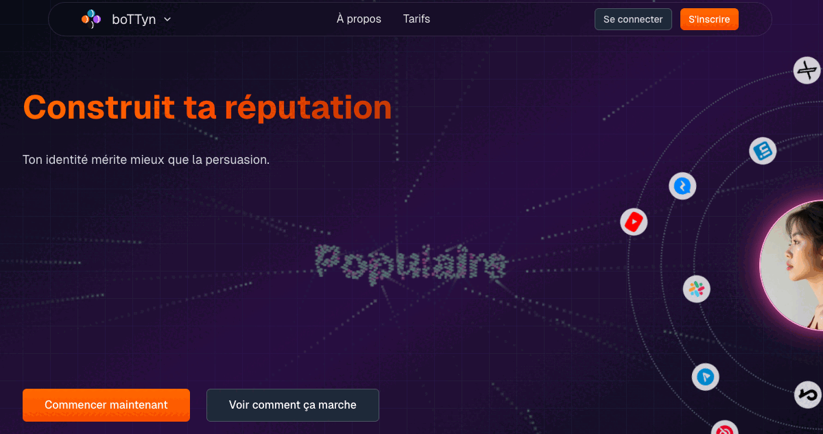 Aperçu de l'application boTTyn Social